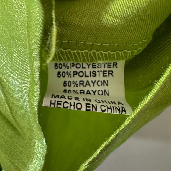 PAPERMOON Neon Lime Green Crinkle Shirt | Shiny Textured Short Sleeve Y2K Blouse - Picture 4 of 5